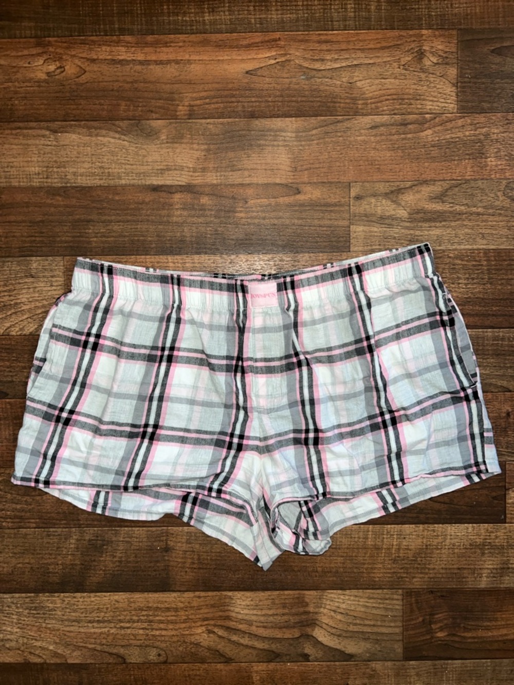 Cozy Plaid Lounge Shorts in White, Pink & Black